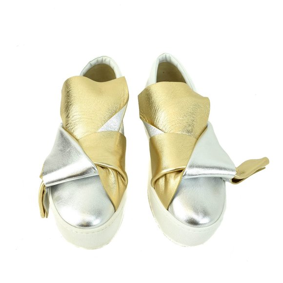 No21: Metallic Gold/Silver, Leather Bow Flatforms - Picture 3 of 11